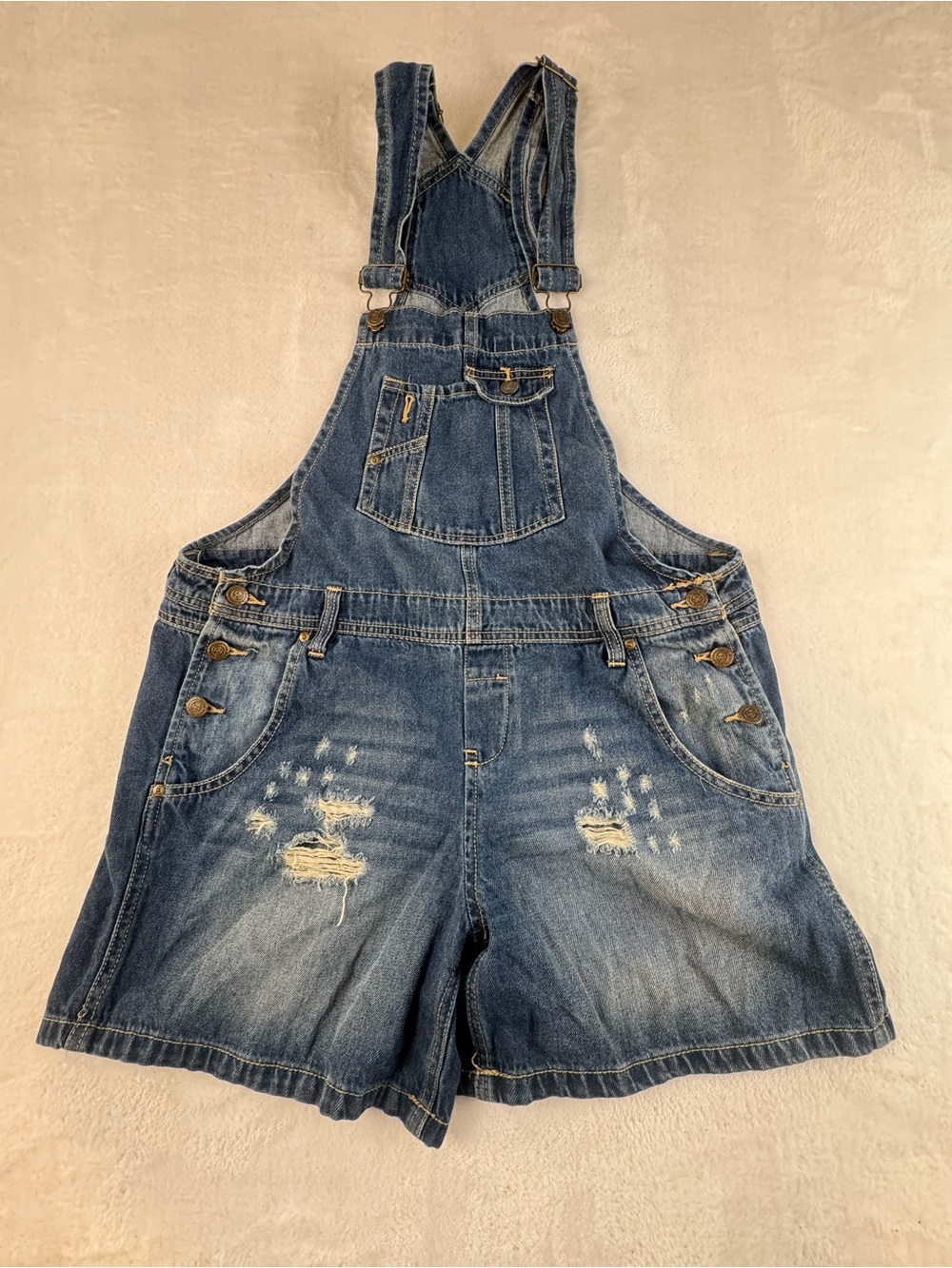 lei Distressed Denim Short Overalls - Blue